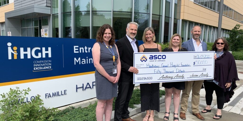 epresentatives from the ASCO Group of Companies presented a cheque for $50,000 to the HGH Foundation. Pictured from left to right are: Erin Tabakman (Executive Director, HGH Foundation), Anthony Assaly (President, ASCO Group of Companies), Kimberlea Jones, Chantale Assaly, Jason Assaly (Vice President, ASCO Group of Companies) and Nathalie Ladouceur (President, HGH Foundation). Submitted Photo
